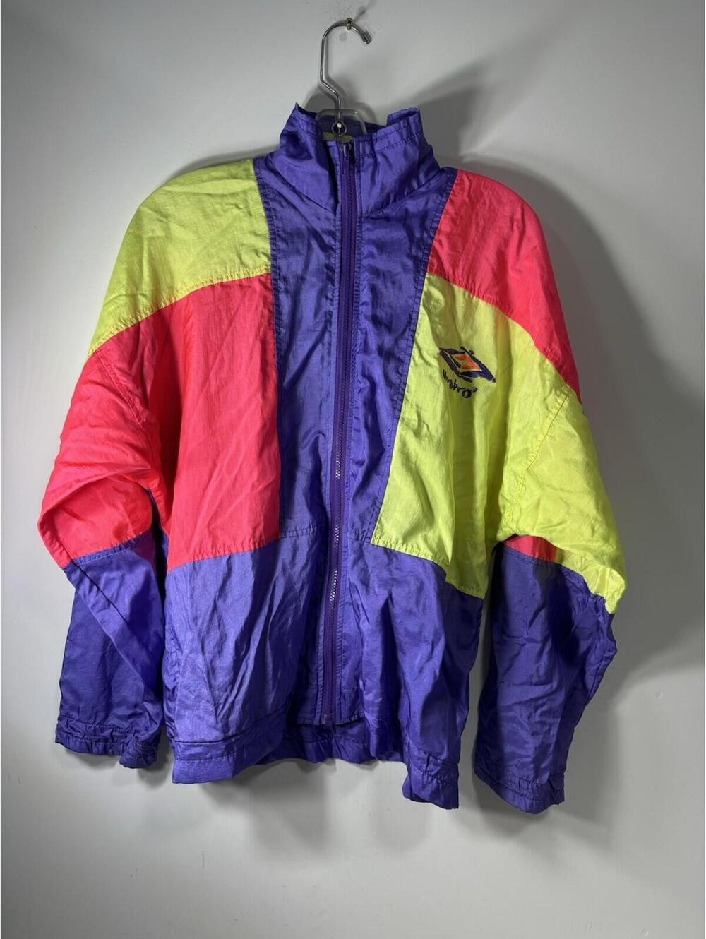 Vintage Umbro Jacket Adult Small Multicolor Neon Colorblock Windbreaker 90s